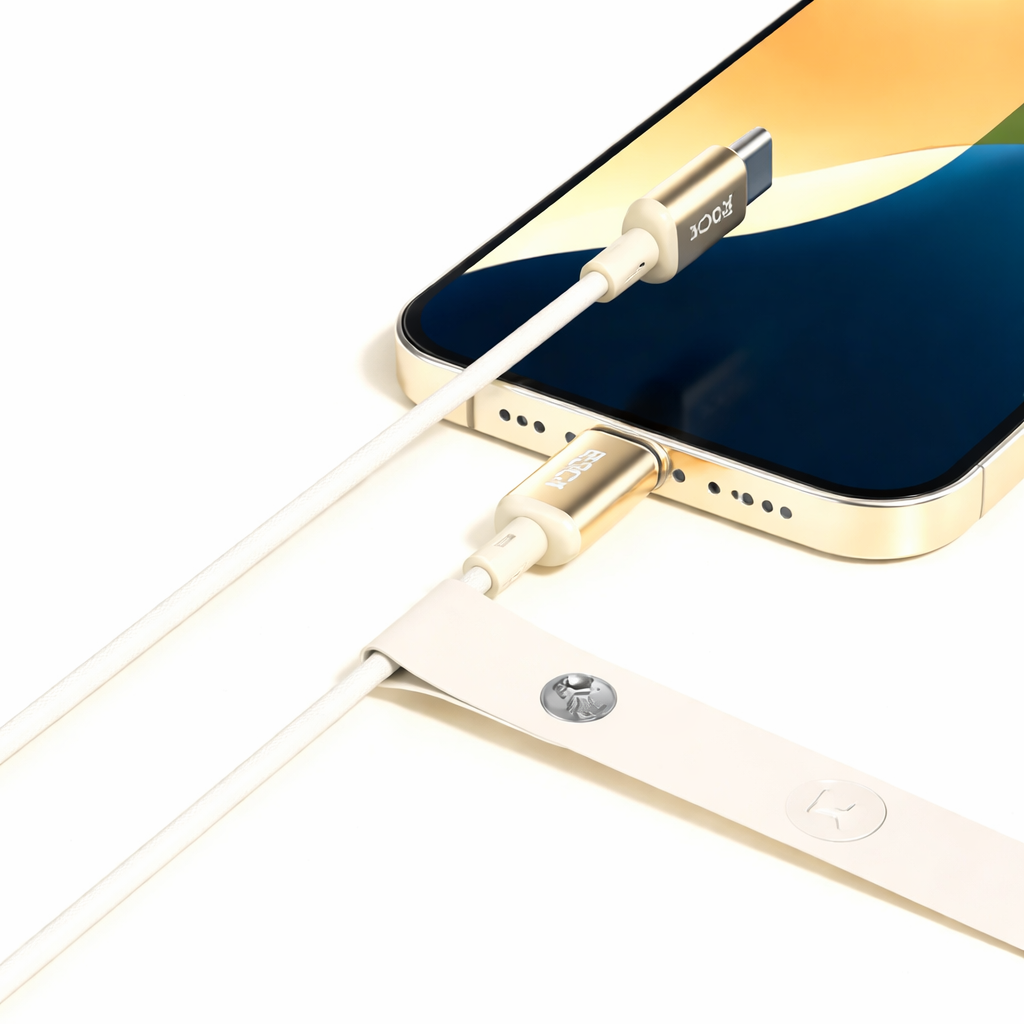 Cabo USB-C ROCK R18 PD 100W Bege - Imagem 3