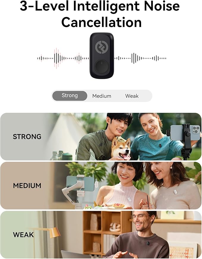 Hollyland LARK A1 Combo – Microfone Sem Fio Mini para iPhone e Android (2TX + USB-C RX + Lightning RX + Case de Carregamento), Microfone Magnético para YouTube, TikTok, Podcast e Vlogs - Imagem 5